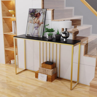 Sintered Stone Console Table With Golden Frame - Modern Narrow Entry Table For Hallway, 47X12x31 Inch