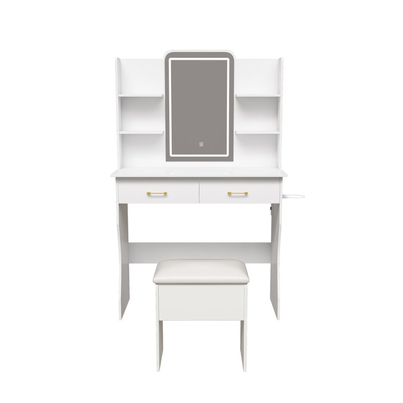 Bureau en bois avec miroir blanc