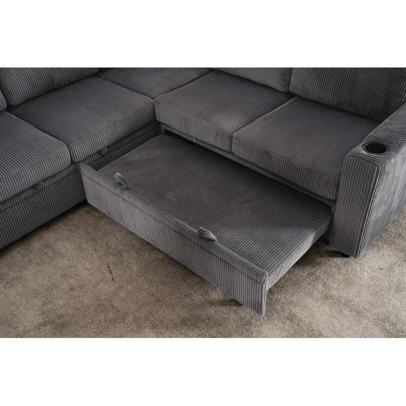 Canapé-lit modulaire avec lit escamotable, canapé d'angle modulaire avec rangement, canapés modulaires, Gris