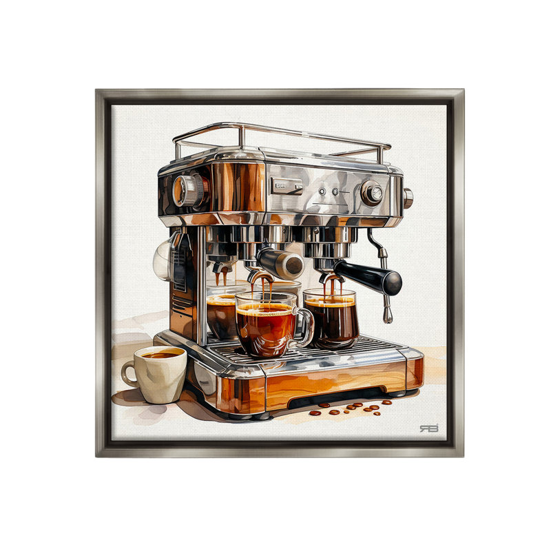 «Sleek Espresso Machine» sur toile, Cadre flottant gris lustré, H 25 po x l 25 po