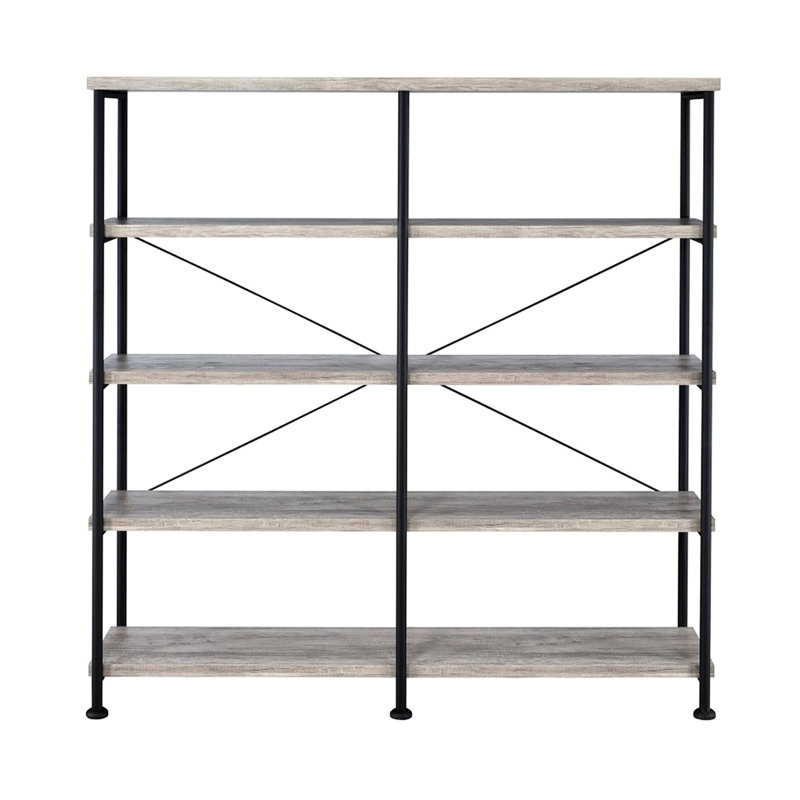 4-shelf Open Bookcase in Grey Driftwood and Black