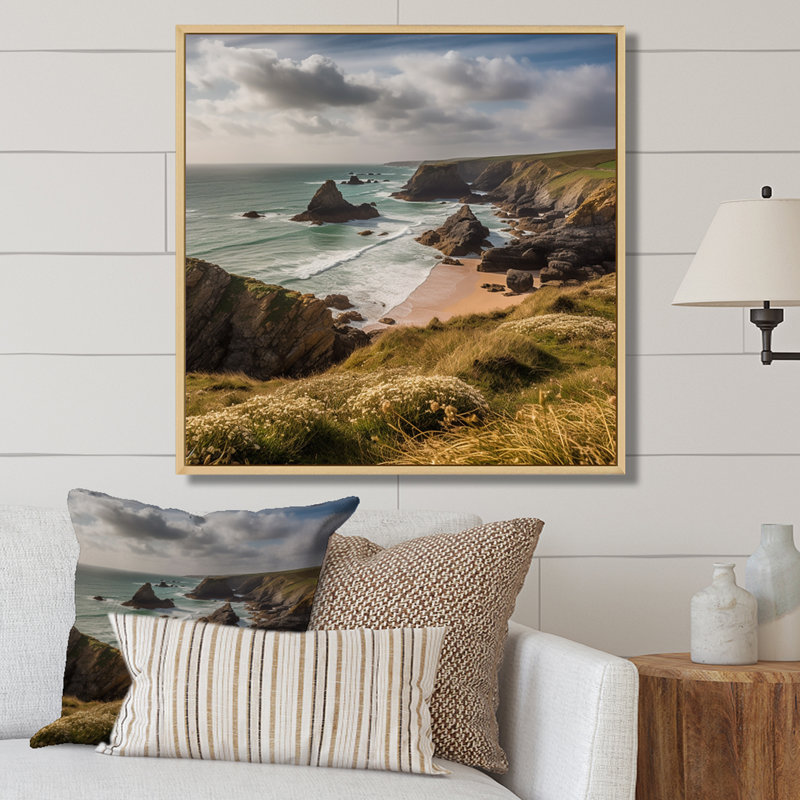 " Coastal Horizons V ", 16" H x 16" W x 1" D, Brown Floater Framed
