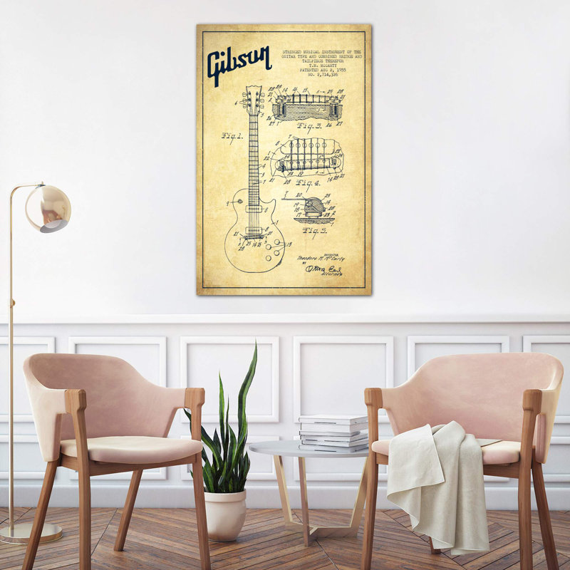 Gibson Guitar - Print on Canvas, 66.04 cm H x 45.72 cm W x 1.91 cm D, No Frame