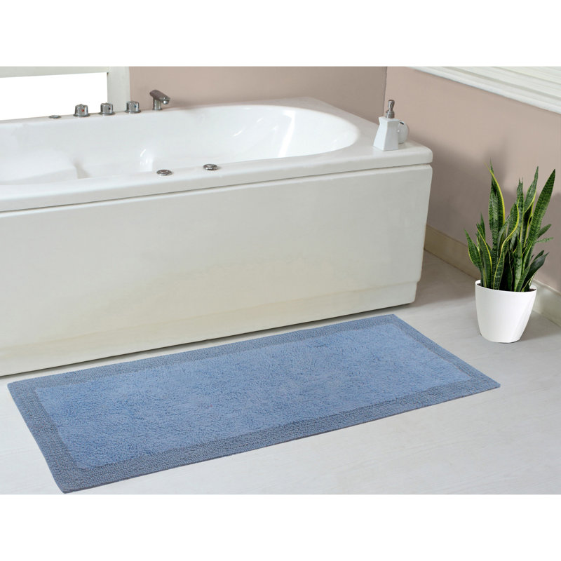 Tapis de bain réversible de couleur unie BRUSS, Bleu, L 21 po x L 54 po