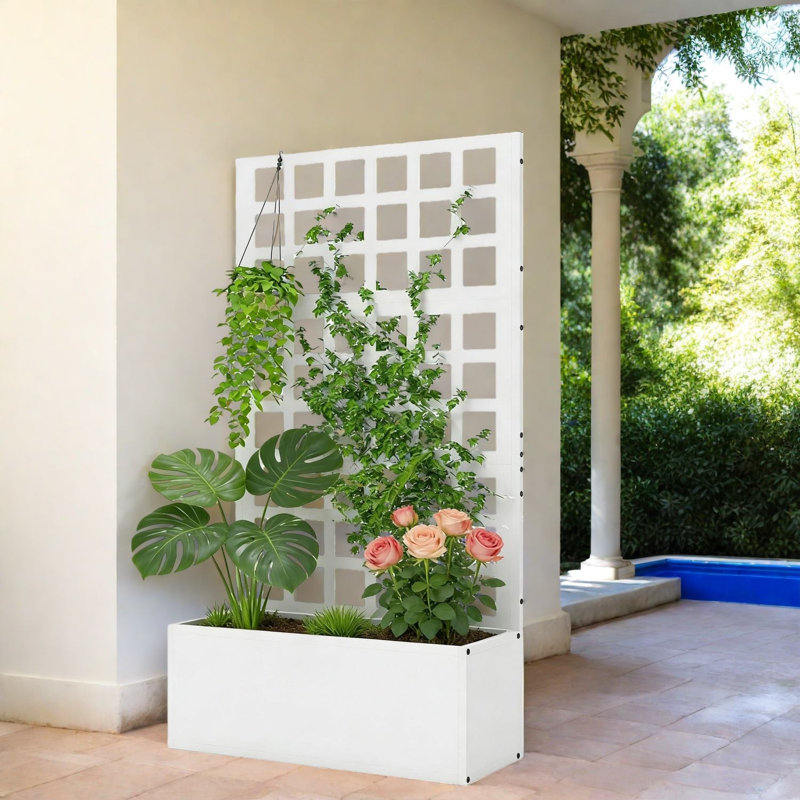 Boîte à fleurs moderne en acier blanc, solution de jardin vertical pour espaces extérieurs