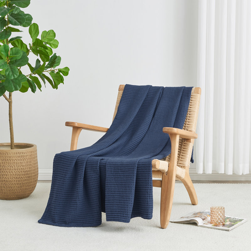 Navy Cotton Waffle Weave 50" x 60" Throw Blanket