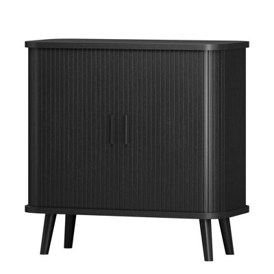 Sliding Louvered Door Side Cabinet with Adjustable Shelves and Curved Side Panels Modern Minimalist Storage Solution