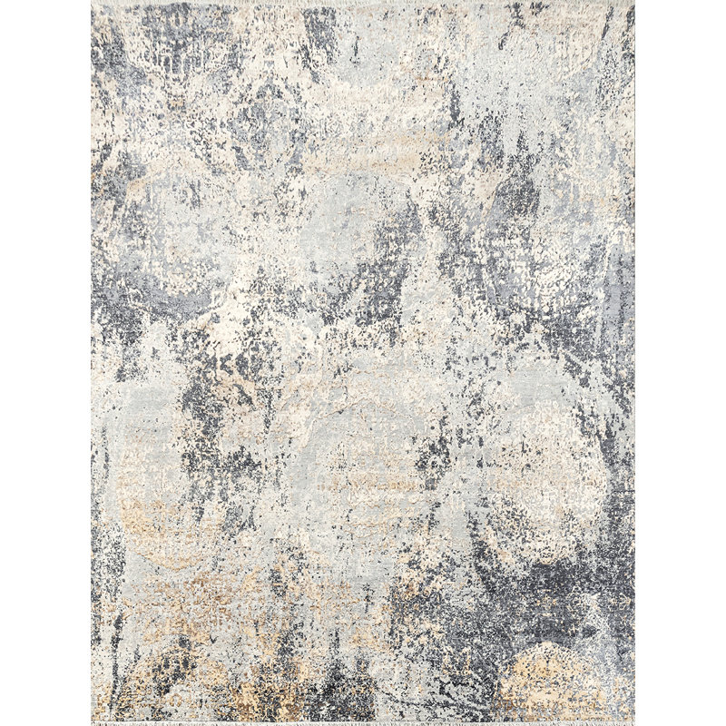 Tapis gris et bleu noué à la main de haute qualité, Rectangle 8 pi 1 po x 10 pi 3 po