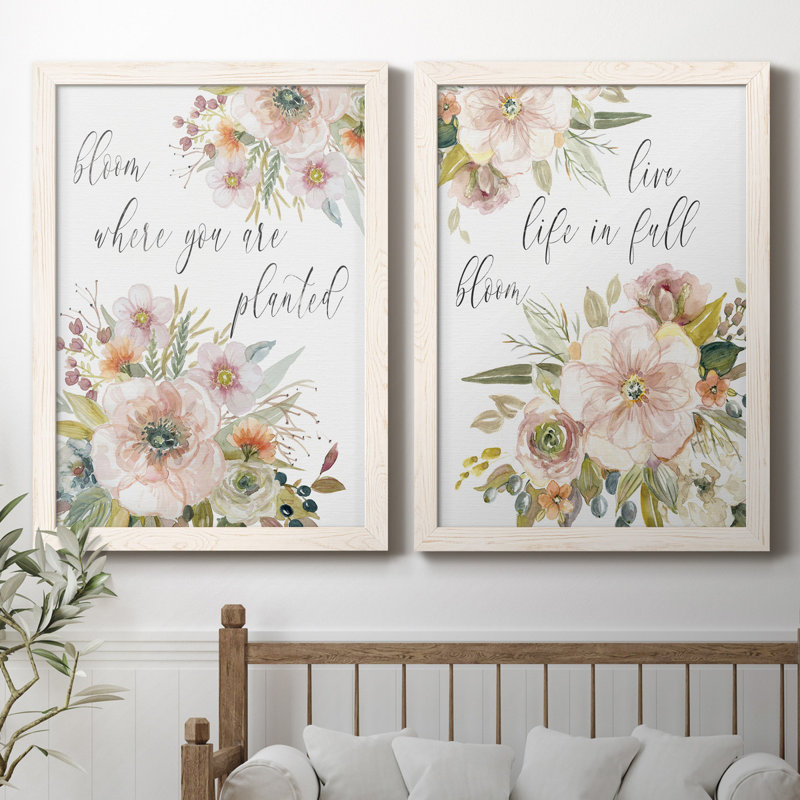 «Peach Bloom I», ensemble de 2 reproductions d'art textuel, H 31,5 po x l 47 po x P 1,5 po, Toile blanche encadrée