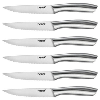 Ensemble de 6 couteaux à steak Hecef, lame de couteau en acier inoxydable à haute teneur en carbone avec boîte-cadeau (ensemble de 6)