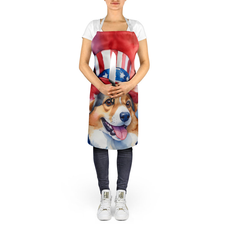Patriotic American Apron, Brown Corgi