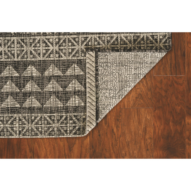 Sedona Boho Striped Charcoal/Natural Indoor/Outdoor Performance Area Rug, Rectangle 7'10" x 10'10"