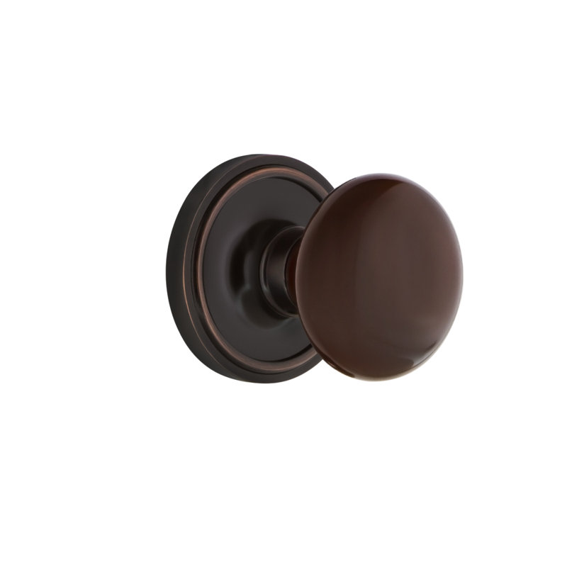 Classic Rosette with Brown Porcelain Door Knob, Timeless Bronze, 2.375"