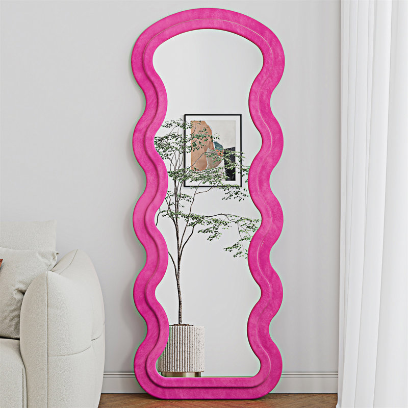 Miroir de plancher pleine longueur avec support, Rose