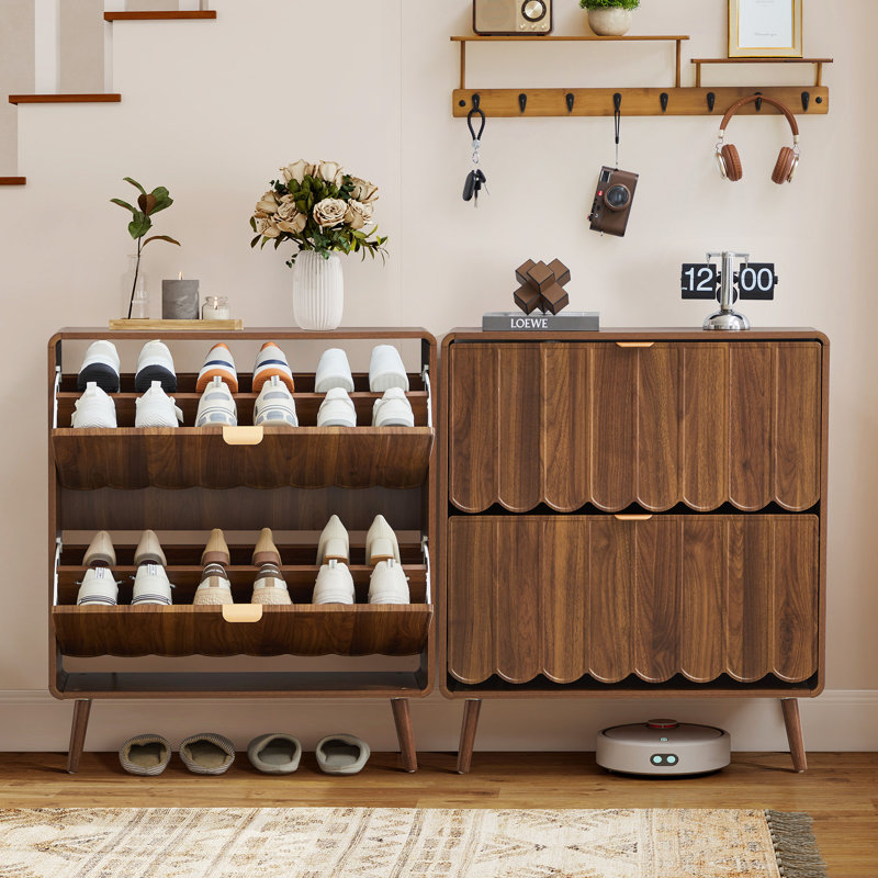 16 Pair Shoe Storage Cabinet, Walnut