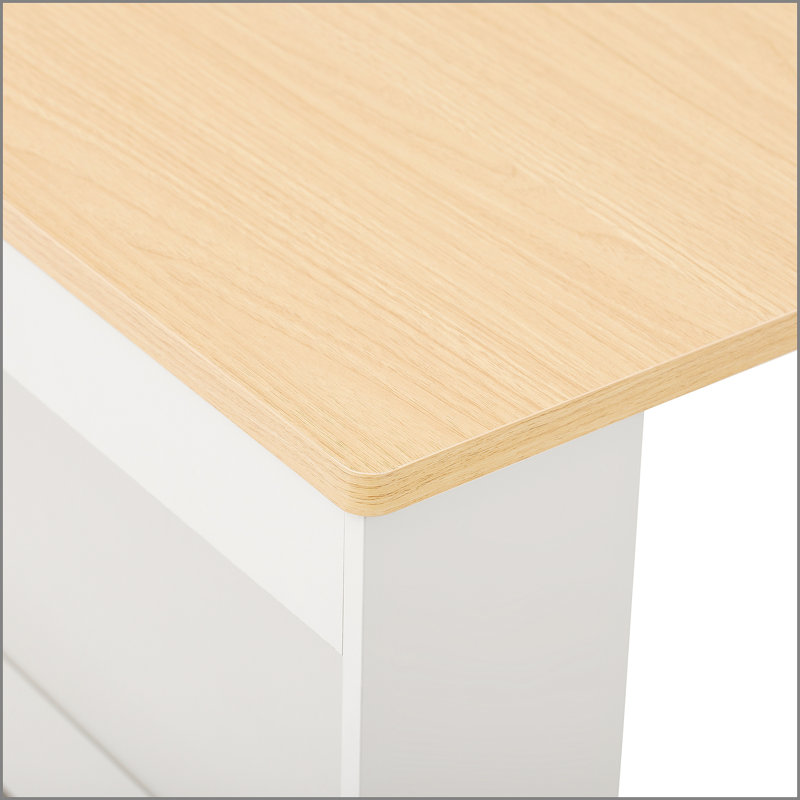 Table de salle à manger extensible avec plateau pliable, table de bar avec tiroirs et prise de courant, îlot de cuisine avec roulettes et crochets, buffet pour la cuisine et la salle à manger (blanc crème et naturel)