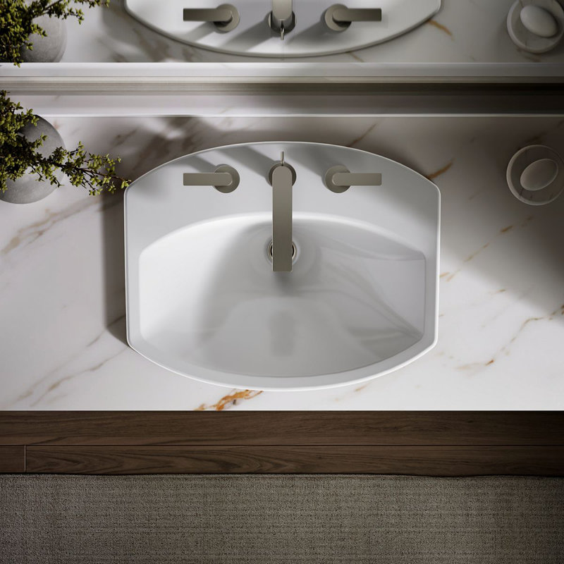 Cimarron® Vitreous China Rectangular Drop-In Bathroom Sink with Overflow, White, 8" Centers