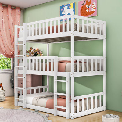 Space-Saving Twin Over Twin Over Twin Triple Bunk Bed With Detachable Feature