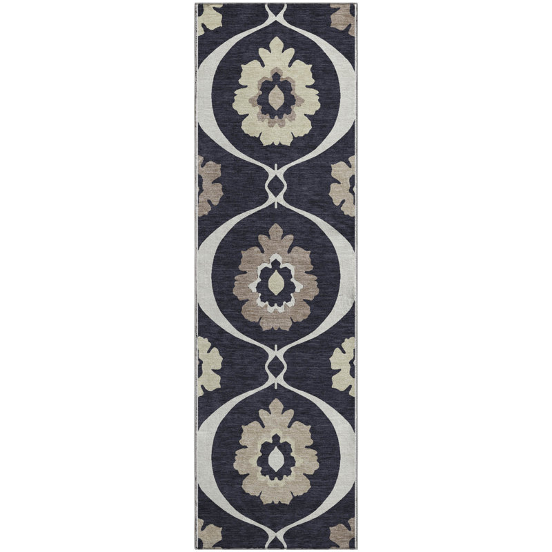 Premium Machine Washable Prisco Black Rug, Runner 2'3" x 7'6"