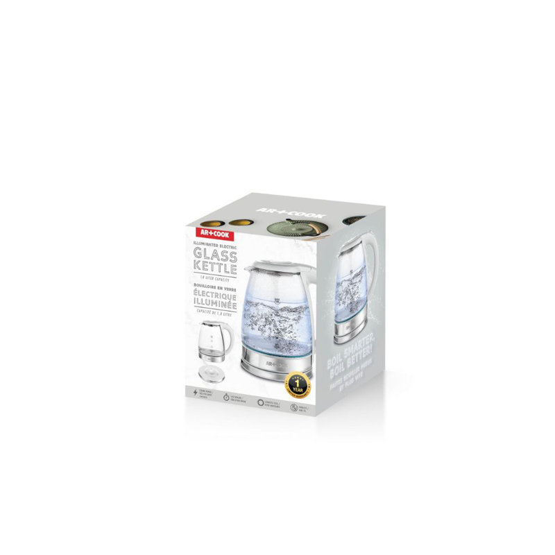 Bouilloire en verre illuminée 1000W, Blanc