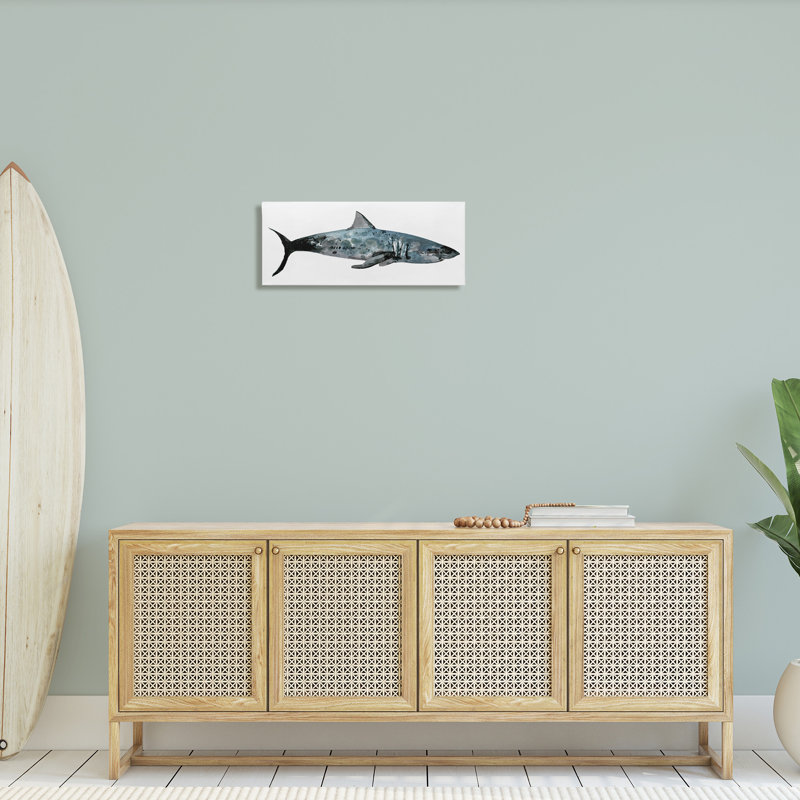 Shark Minimal Sea Life by Stellar Design Studio - Graphic Art Print, 10" H x 24" W