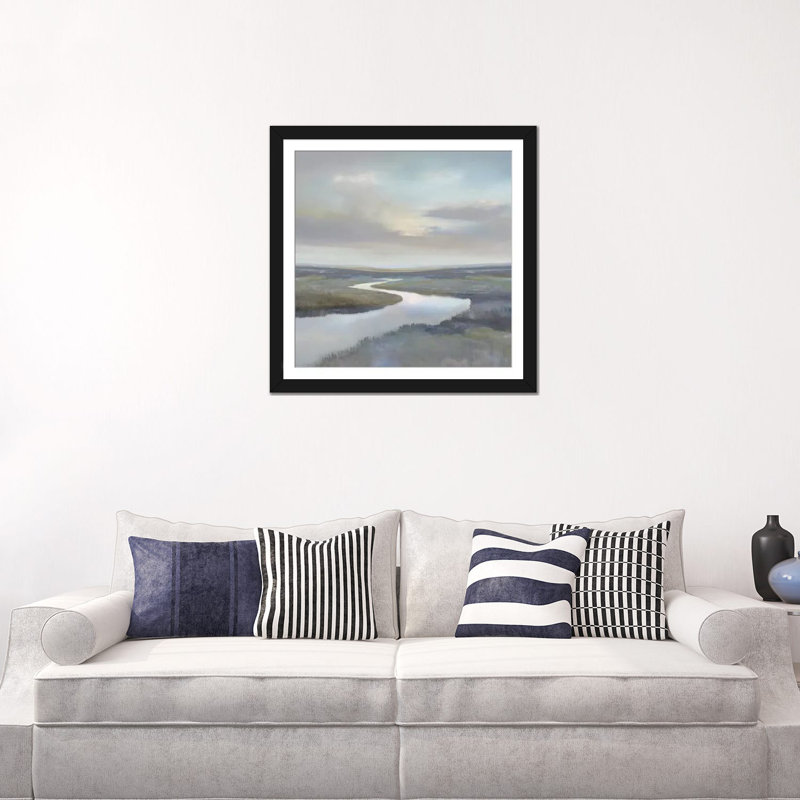 «Riverbend III», impression sur toile, H 18 po x l 18 po x P 1,5 po, Toile avec cadre noir, Blanc
