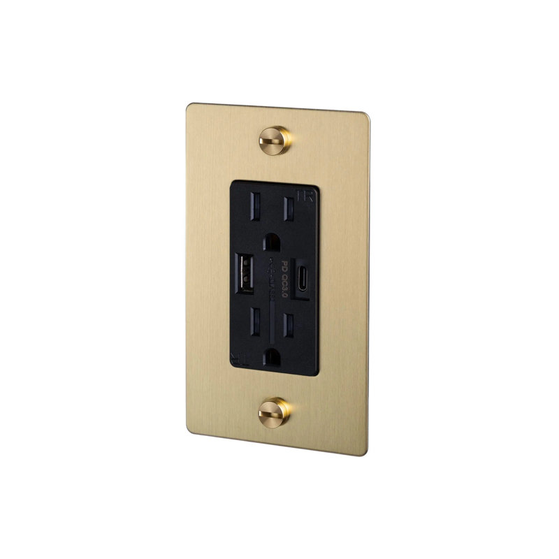 1G Combination Duplex Outlet And USB-A + C Charger / Without Logo, Brass