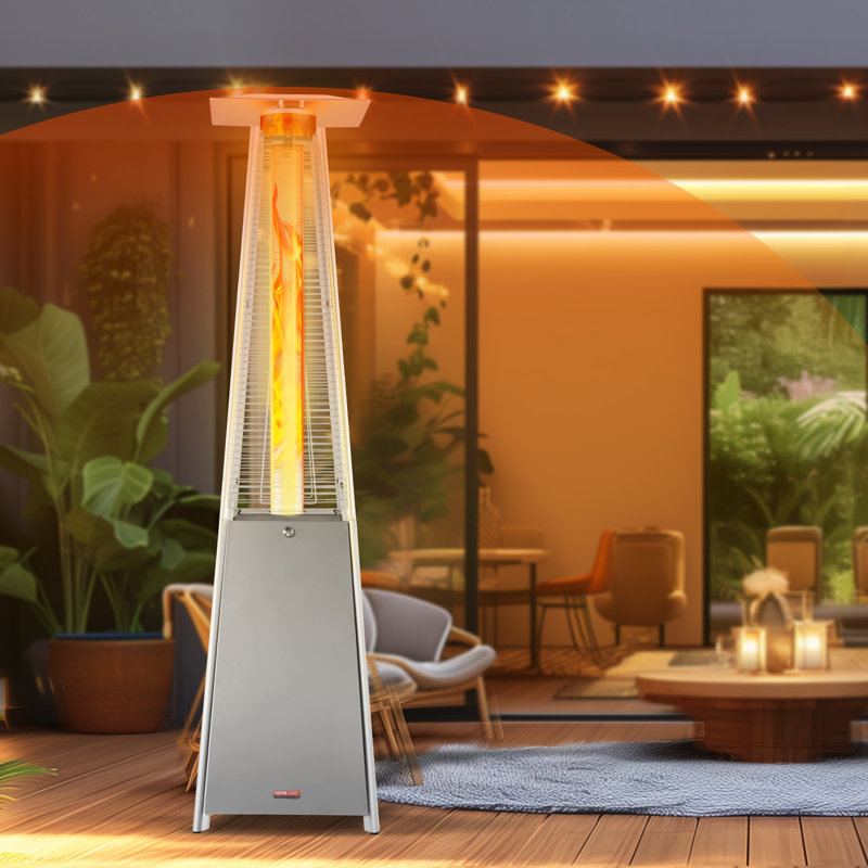 Tall Silver Stainless Steel Propane Patio Heater with Wheels