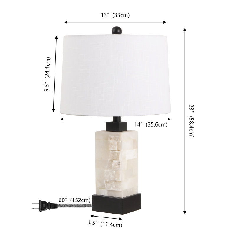 Lampe de table rectangulaire en métal 23 pi avec base veilleuse Prospe, Blanc/Noir
