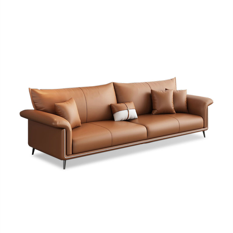 Canapé modulaire brun en cuir véritable, H 34,65 po x l 70,87 po x P 35,43 po