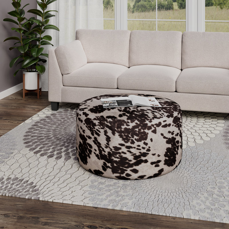 Round Cocktail Ottoman, Cow Print