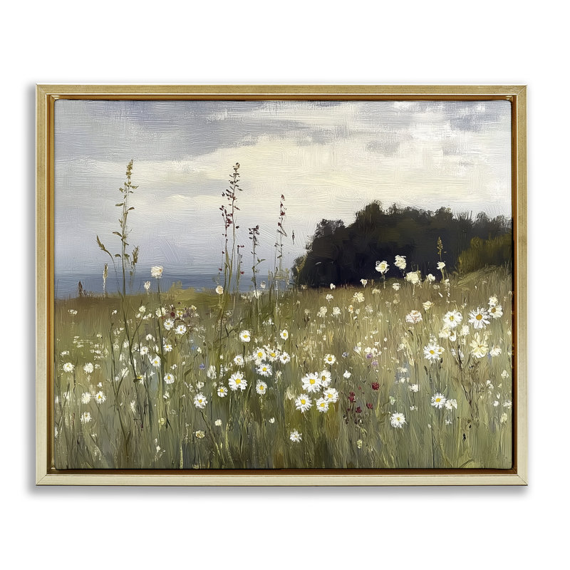 Seaside Daisy Meadow, Metallic Gold Floater Frame, 25" H x 31" W