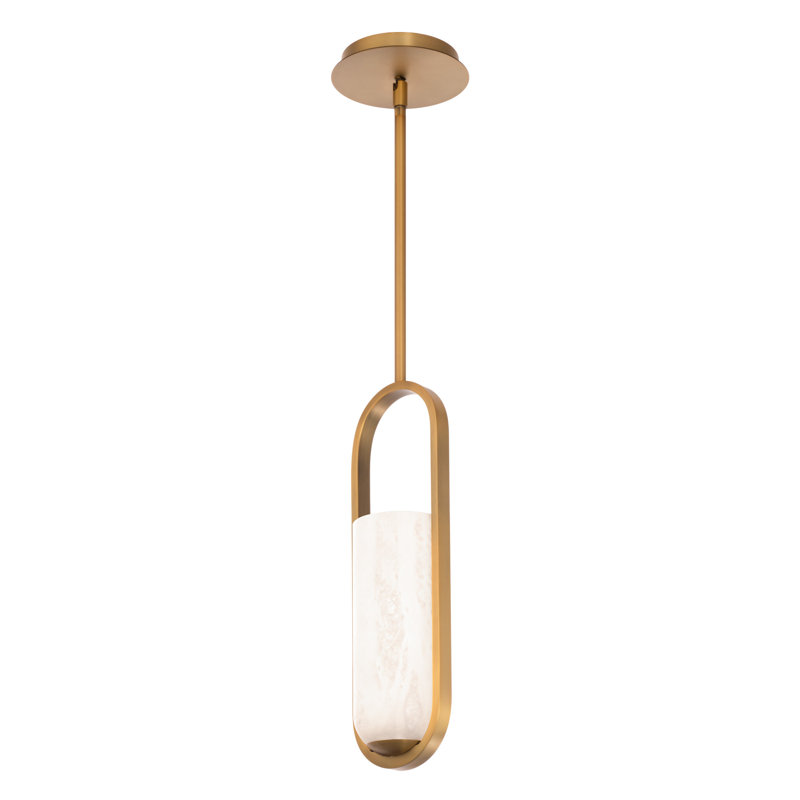 Rollins Dimmable LED Mini Pendant With Alabaster Shade, Aged Brass