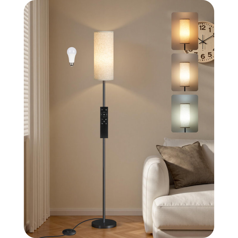64.4” Dimmable Floor Lamp For Living Room With Remote And Foot Switch, Modern Standing Tall Lamp, Corner Floor Lamp For Bedroom, 10W 900LM LED Bulb Included, 3000K-6500K, Beige,