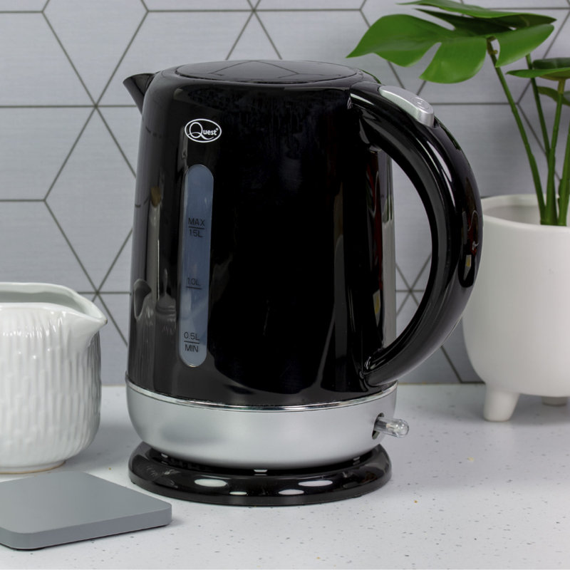 Quest 1.5L Plastic Electric Tea Kettle, Black/Silver