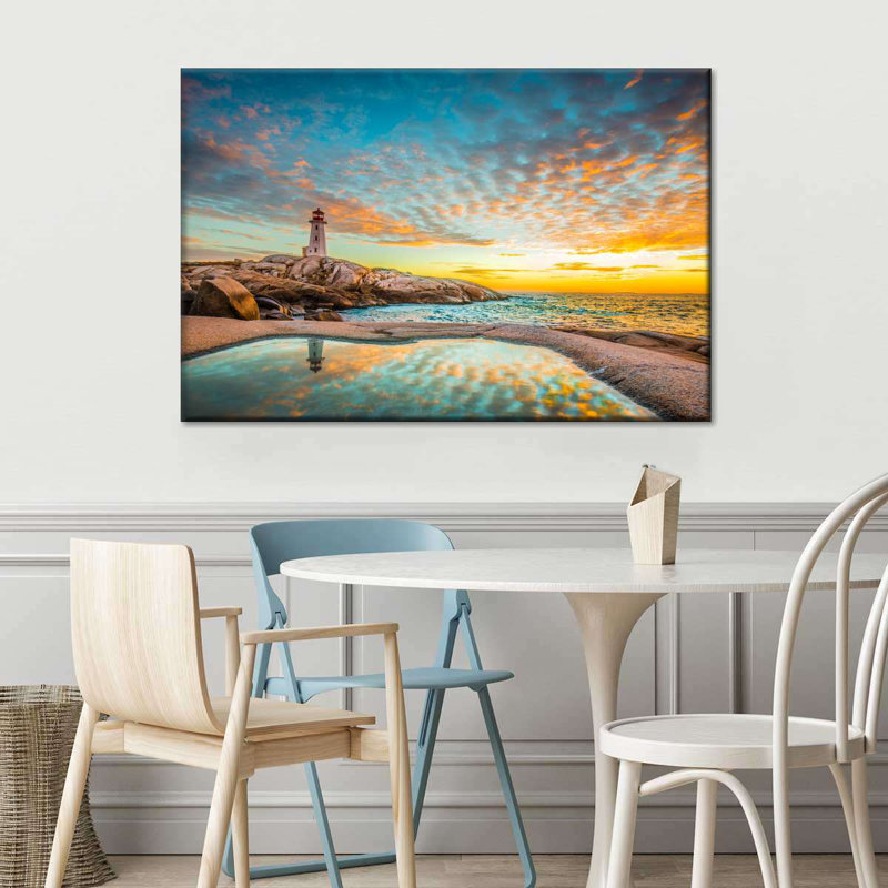 Phare de Peggy's Cove, coucher de soleil, reproduction sur toile, H 32 po x l 48 po x P 1,25 po
