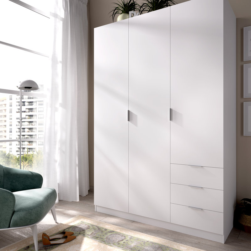 Alaziah 3 Door Manufactured Wood Wardrobe, White