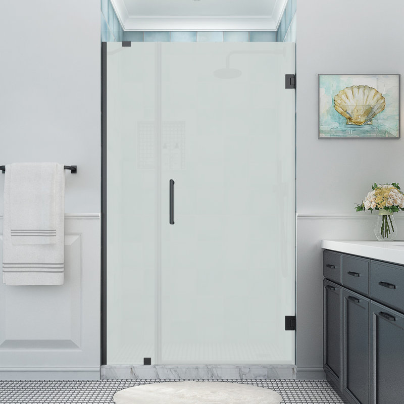 Belmore XL 48.25 - 49.25 in. x 80 in. Frameless Hinged Shower Door with Ultra-Bright Glass, Matte Black, Frosted Glass