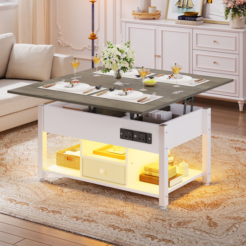 Balconera 4-In-1 Coffee Table With RGB Light & Type-G Outlets, Grey