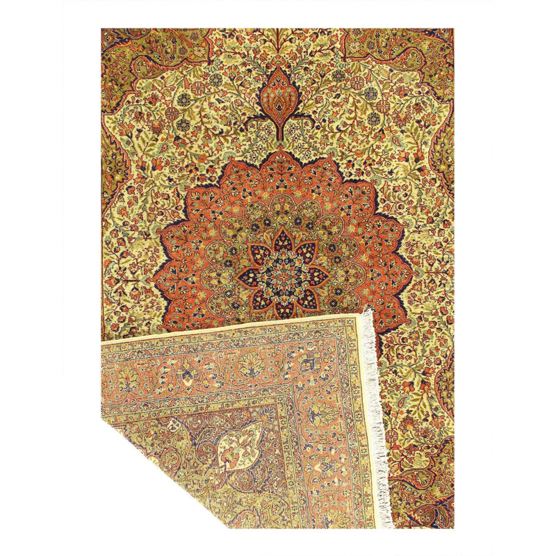 Tapis beige / brun en laine / coton oriental noué à la main 7 pi x 10 pi Oriental
