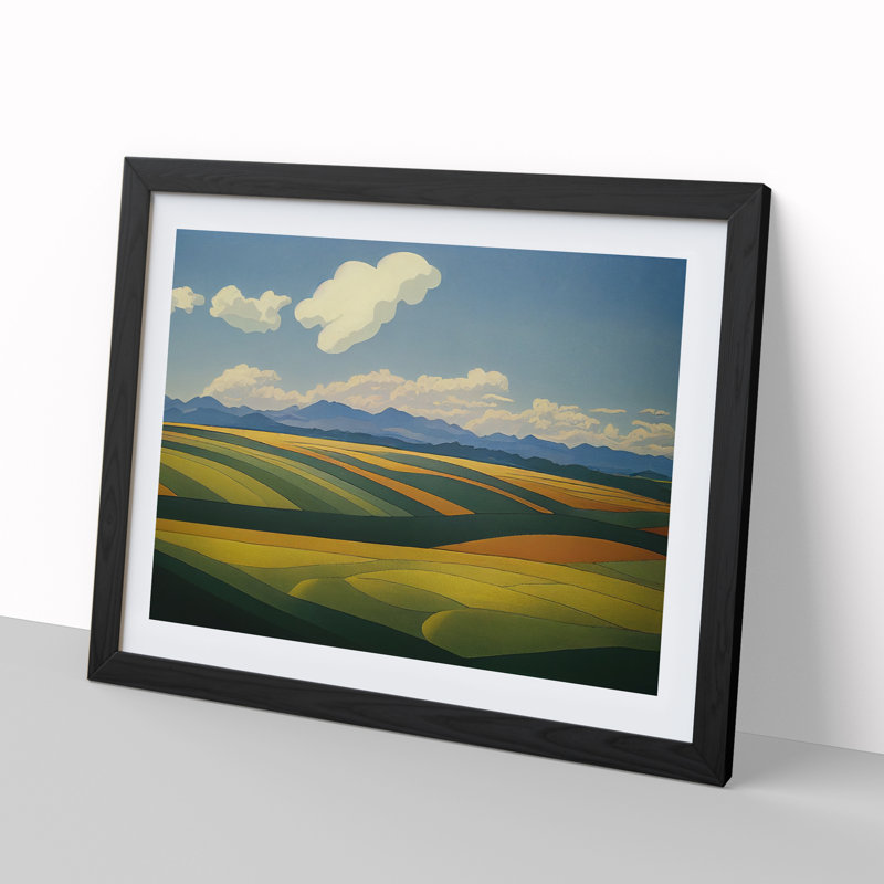 Contemporary Spring Meadow Landscape - Single Picture Frame Print, Black, 46cm H x 64cm W x 2cm D