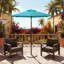 Parasol de marché bleu de 7,5 pi avec auvent, manivelle pour un fonctionnement facile, hexagonal Ft et inclinaison 45, imperméable filé auvent patio et terrasse