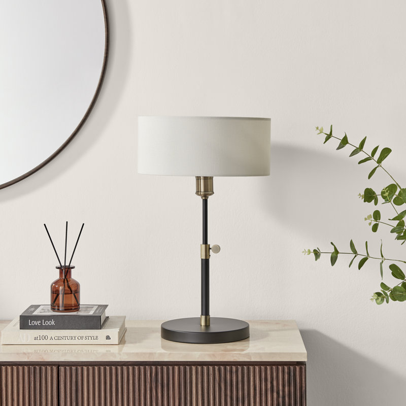 Luci Brass & Black Table Lamp With White Shade - Modern Industrial Style