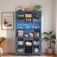 Garde-manger avec porte-verres en métal, porte-bouteilles de vin, tablettes ouvertes, station de charge intégrée et bande lumineuse à DEL-722049259