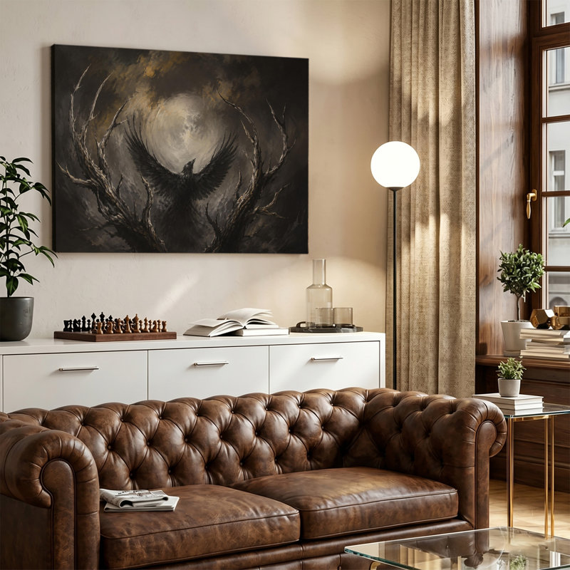 «Gothic Crow Full Moon Tw torsed Branches», reproduction d'art sur toile tendue, 16x24in