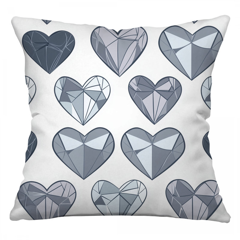 Coussin décoratif géométrique en coton et cœurs, Carré 18 po