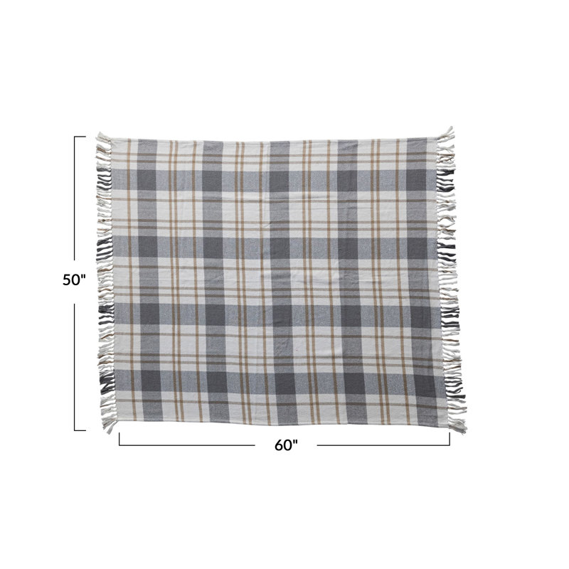 Plaid Brushed Cotton Flannel Throw With Fringe