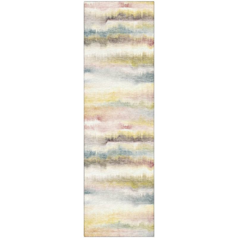Premium Machine Washable Mayfield AMF2098 Striped Rug, Gold, 2'3" x 7'6" Runner