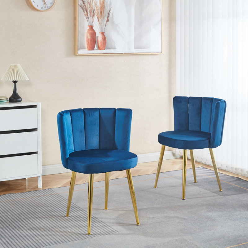 Chaise de salle à manger moderne en velours (ensemble de 2), Bleu