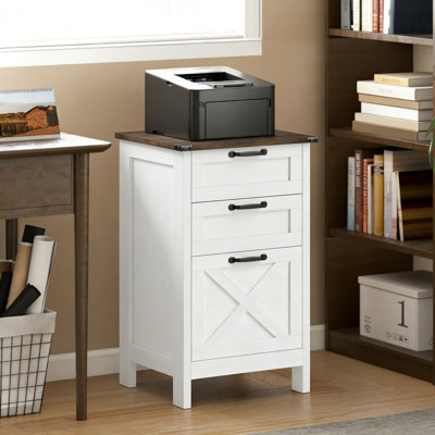 Classeur vertical à 3 tiroirs avec glissières silencieuses, support d'imprimante de style rustique avec rangement pour dossiers suspendus A4 et Lettre, idéal pour la maison ou le bureau, fini blanc vieilli